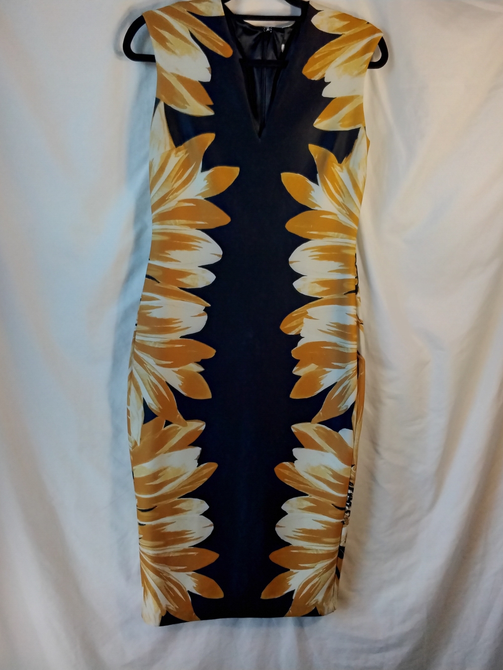 Sleeveless Black Dress with Yellow Floral Panels